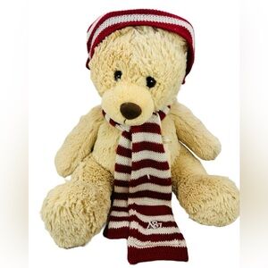 AEROPOSTALE Teddy Bear Tan Stuffed Animal Plush Red White Scarf Hat A87